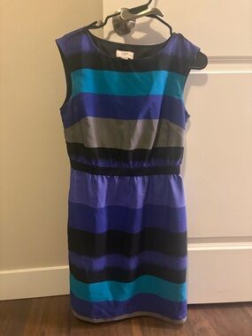 LOFT Multicolor Striped Dress with Teal and Purple Accents